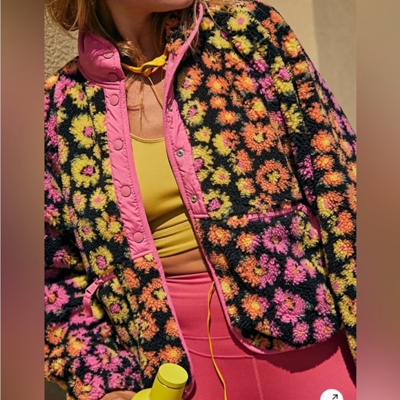 Free People Rocky Ridge Fleece Jacket Pink Daisy, size XS - Picture 2 of 14